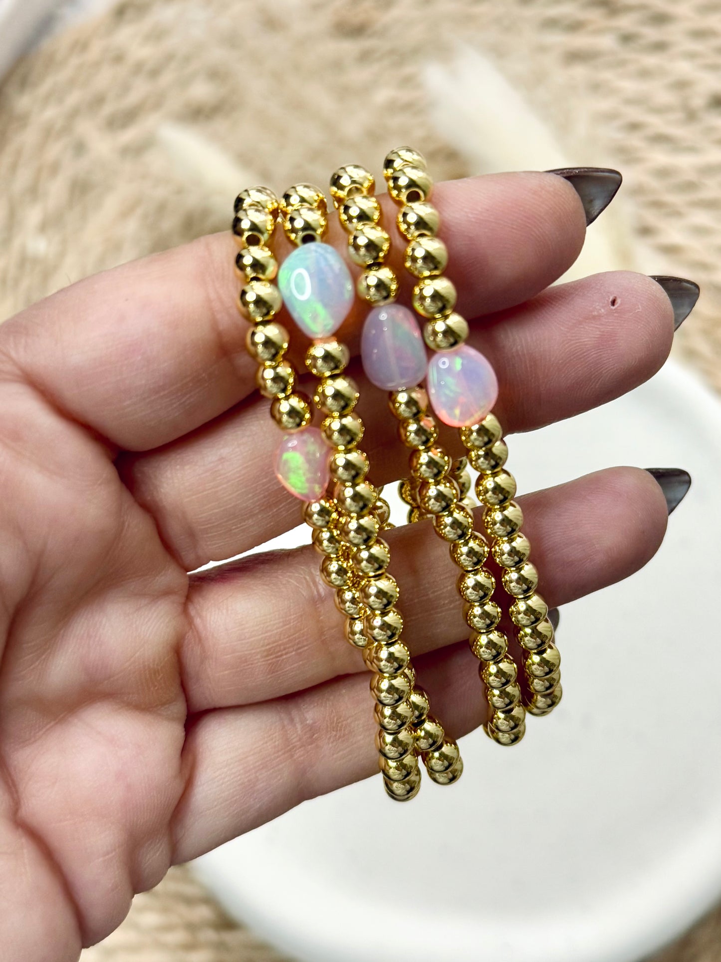 Ethiopian Opal + Gold Beaded Bracelet