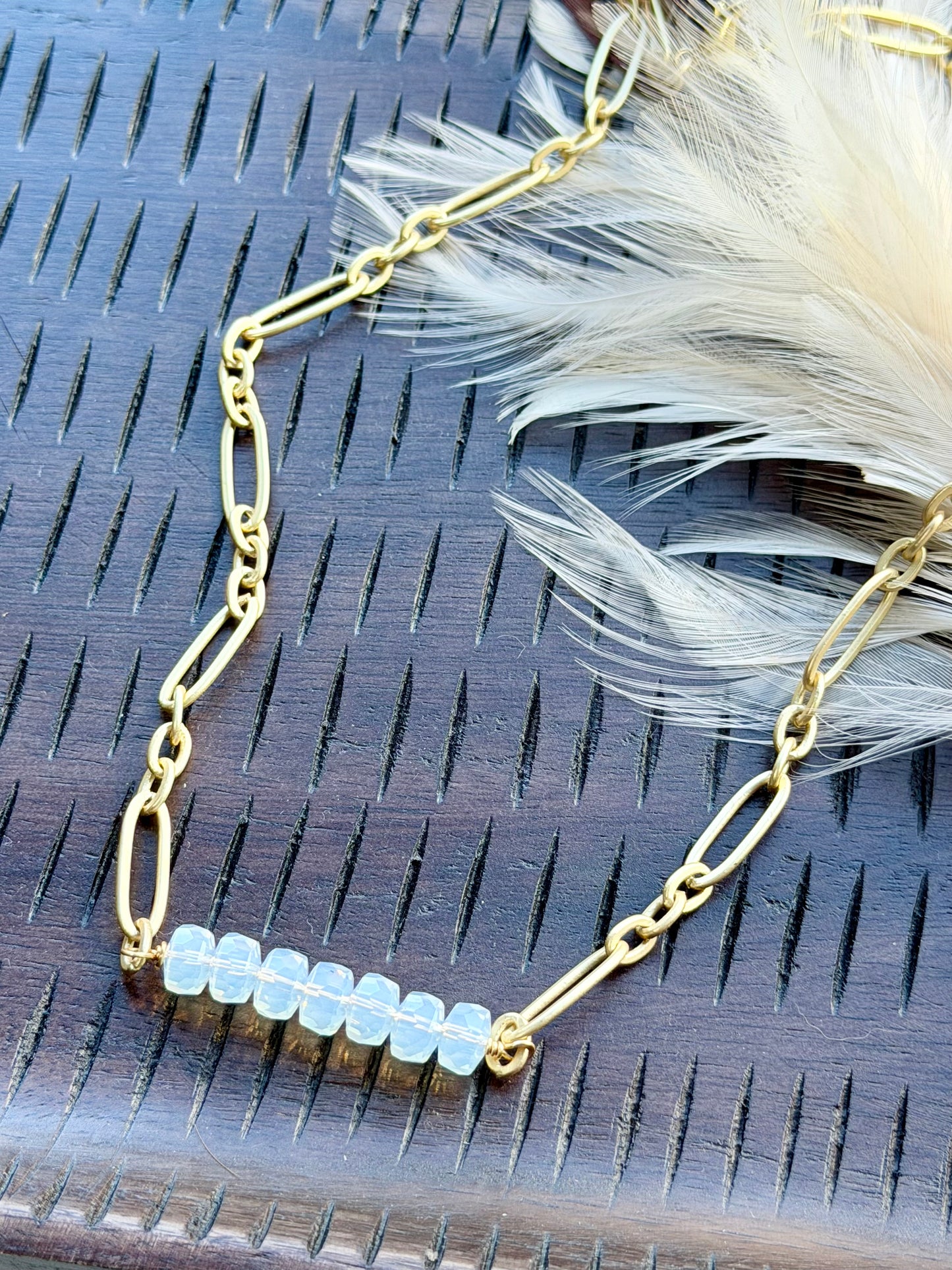 Opalite + Matte Gold Bar Necklace