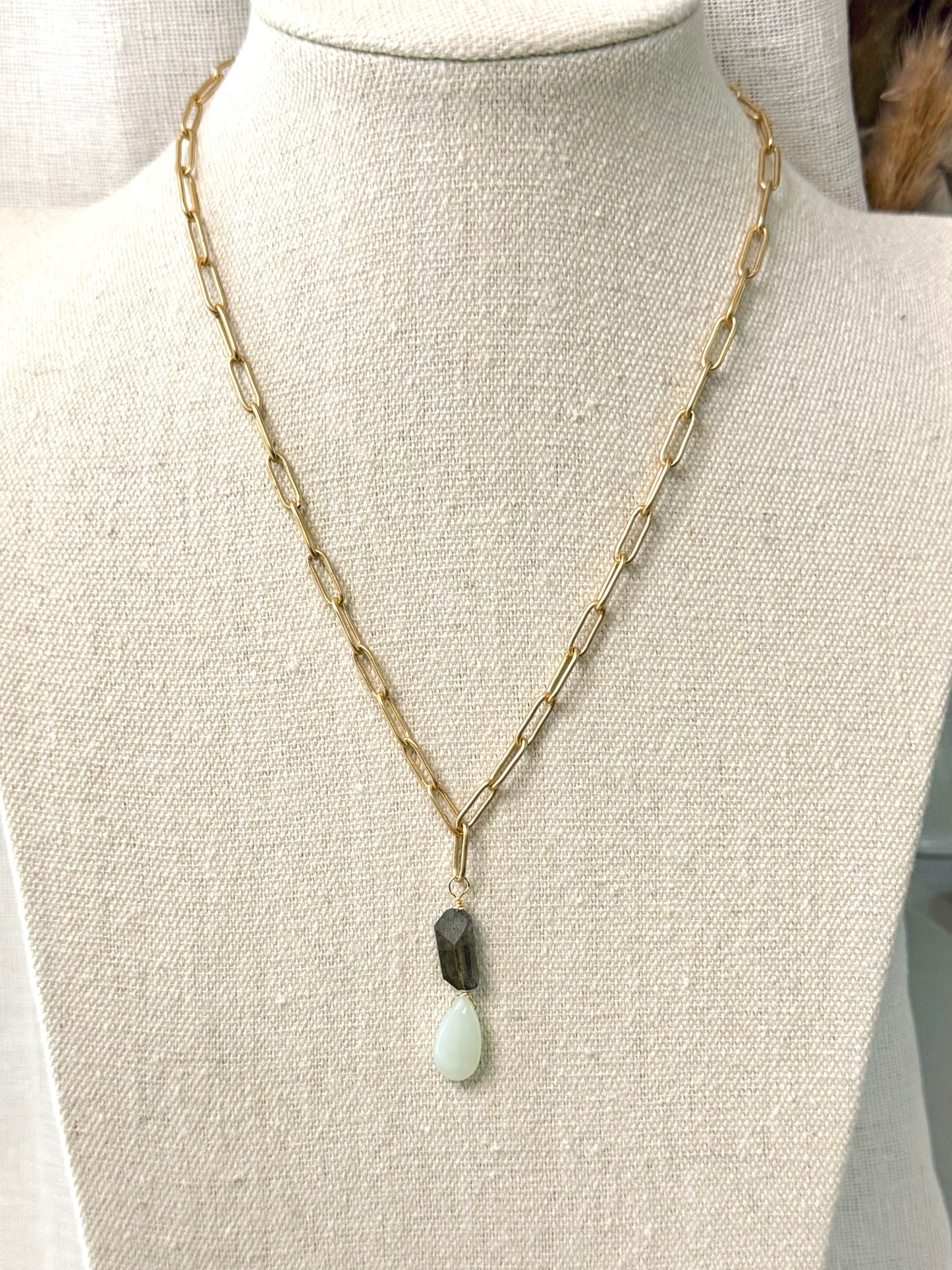 Labradorite + Chalcedony Matte Gold Necklace