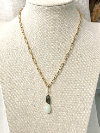 Labradorite + Chalcedony Matte Gold Necklace