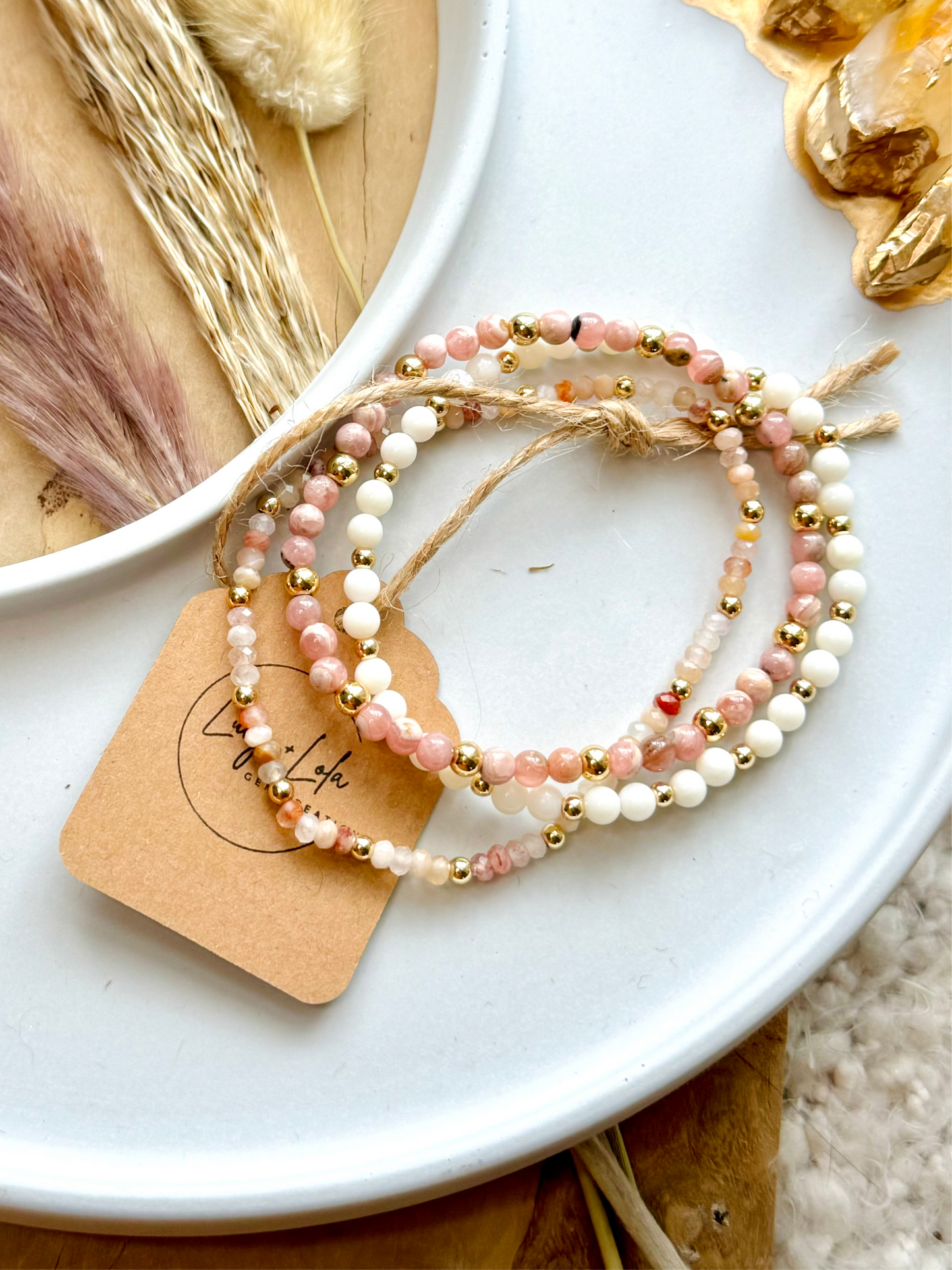 Pink + Cream in Gold Stack (3-stack)