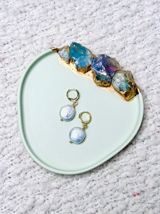 Freshwater Silver Keshi Pearl + Gold Disc Earrings