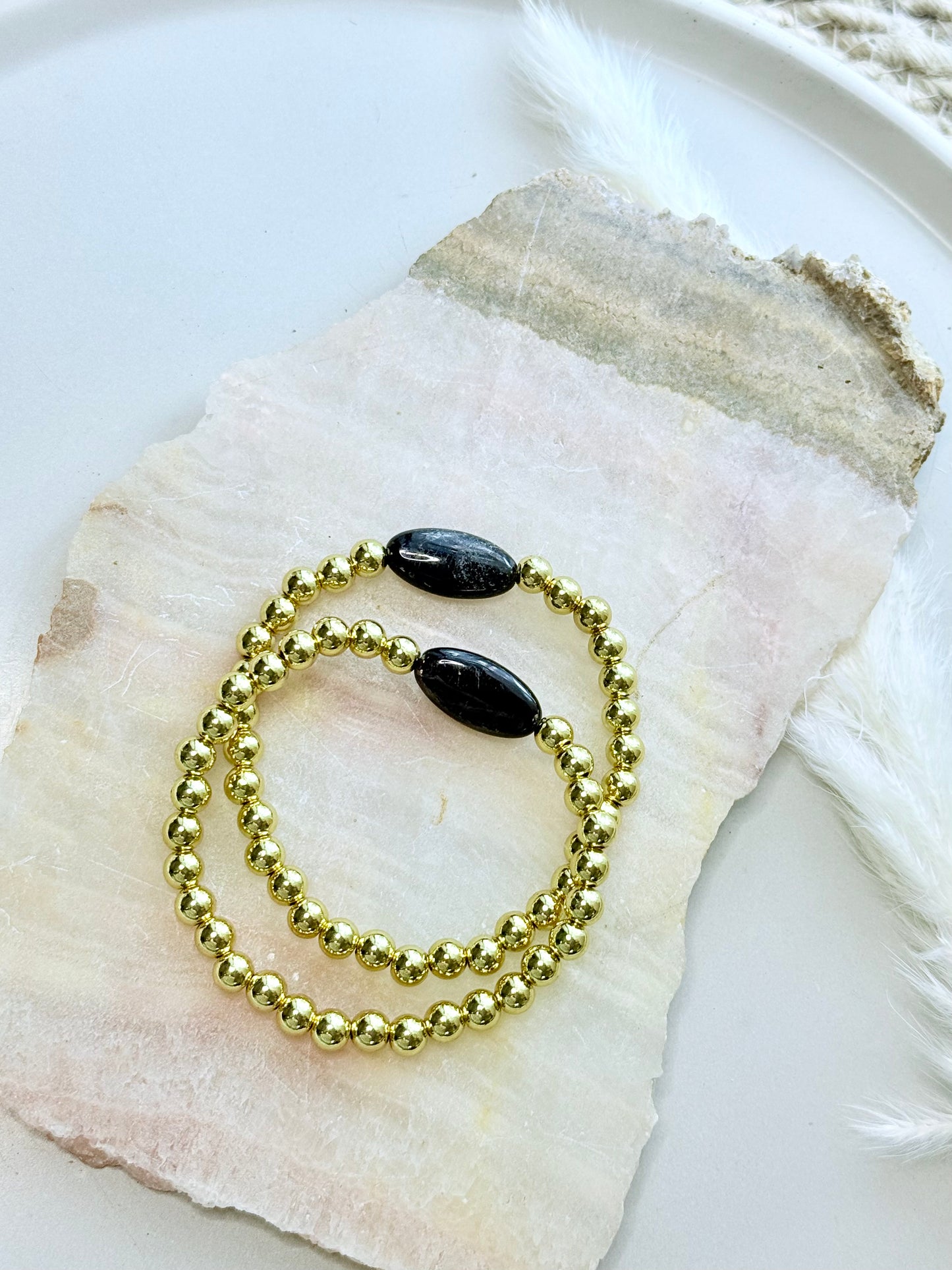 Hypersthene + Gold Beaded Bracelet