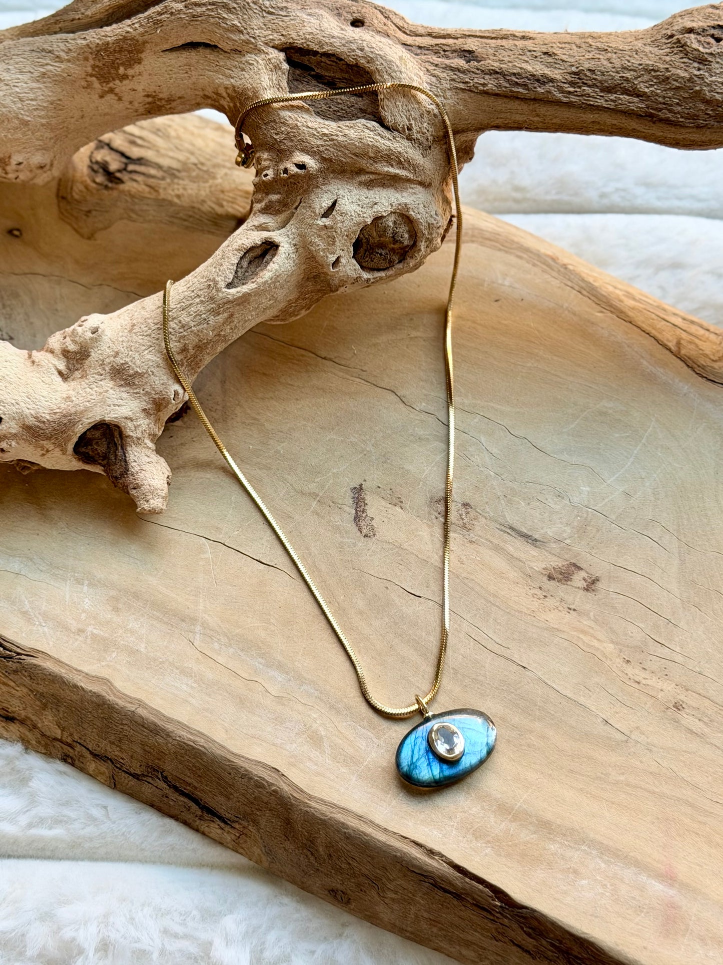 Labradorite + White Topaz Gold Necklace