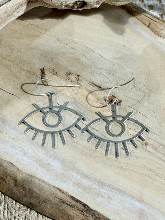 Matte Silver Evil Eye Earrings