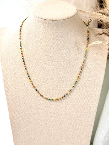 Rainbow + Gold Ball Chain Necklace