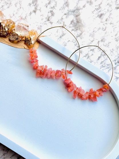 Raw Sunstone + Gold Hoop Earrings