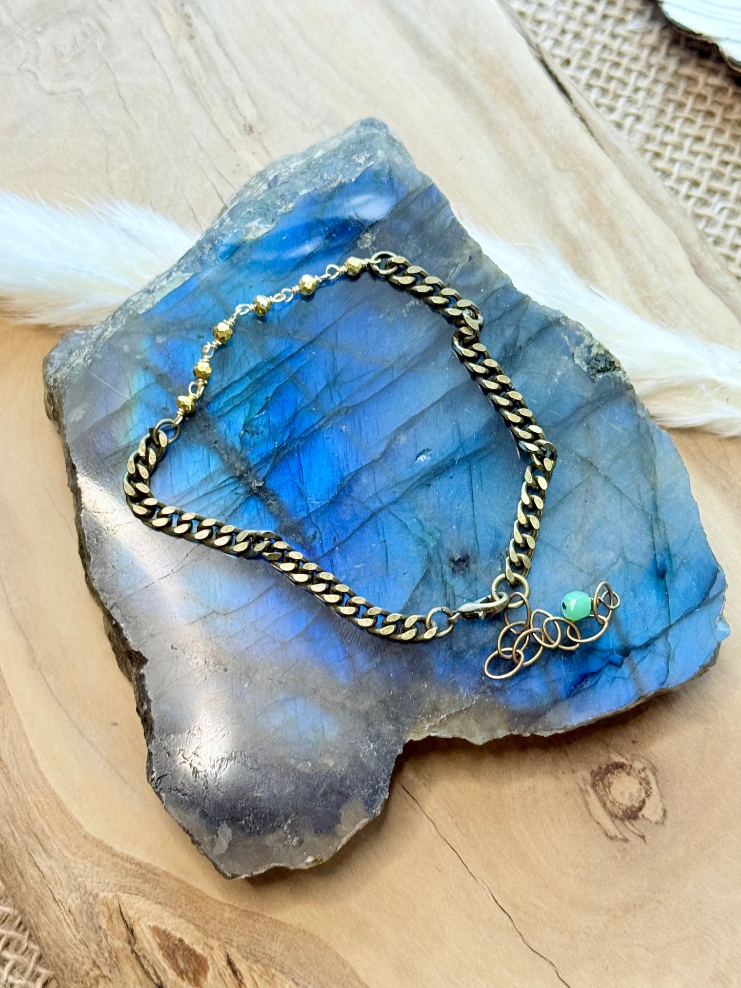 Golden Pyrite + Antique Brass Bracelet