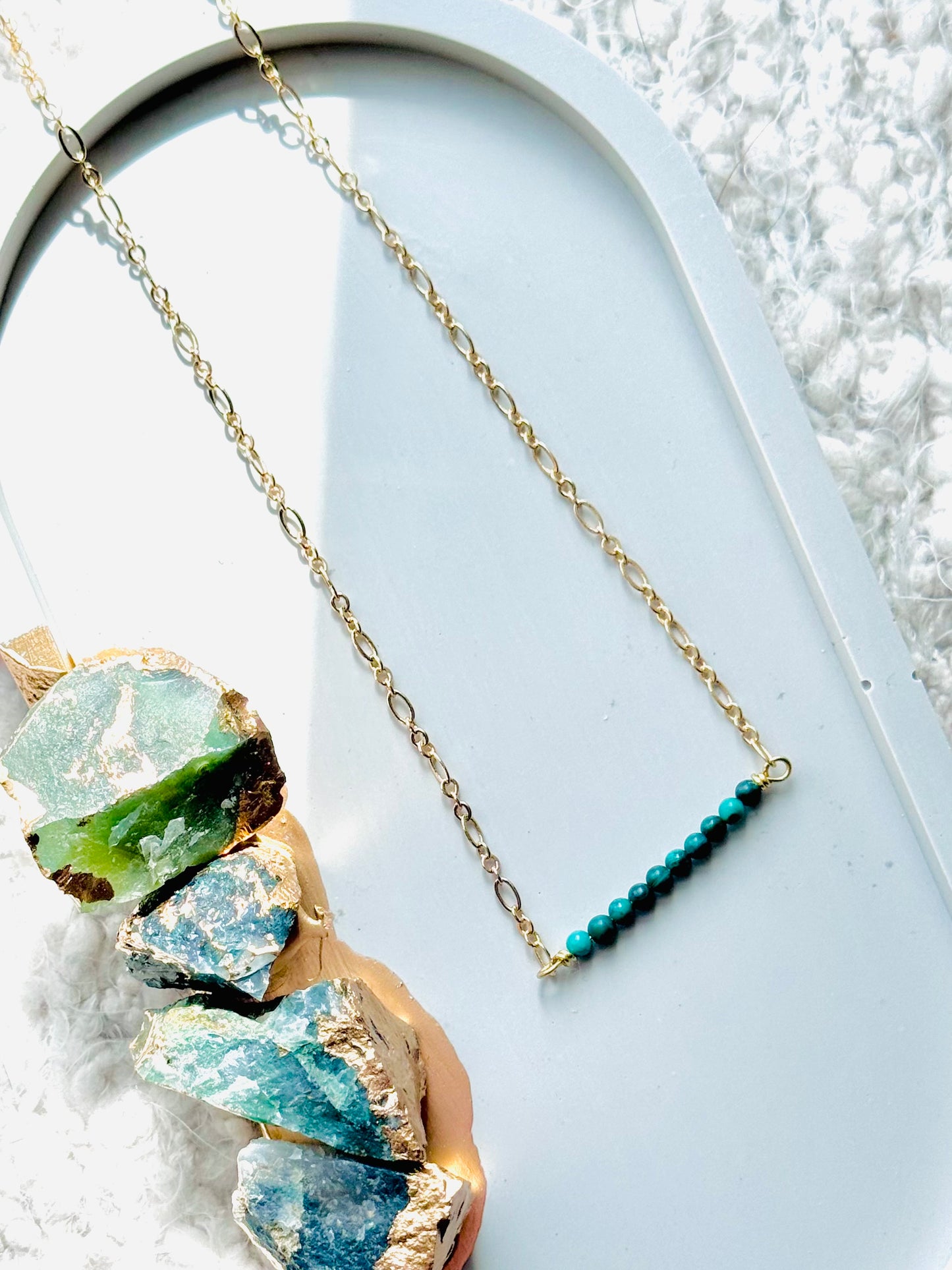 Malachite + Gold Chain Mini Bar Necklace