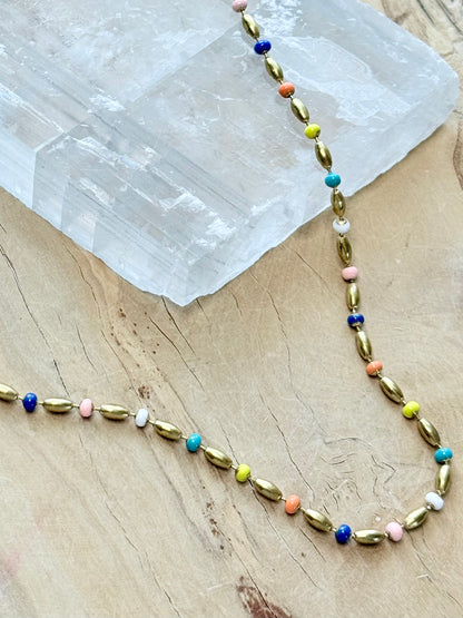 Rainbow + Gold Ball Chain Necklace