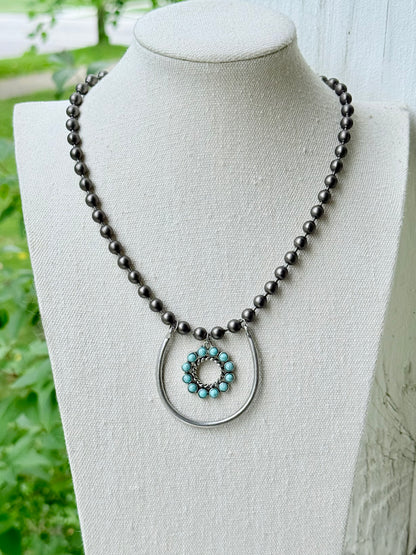 Turquoise + Mixed Metal Horeshoe Necklace