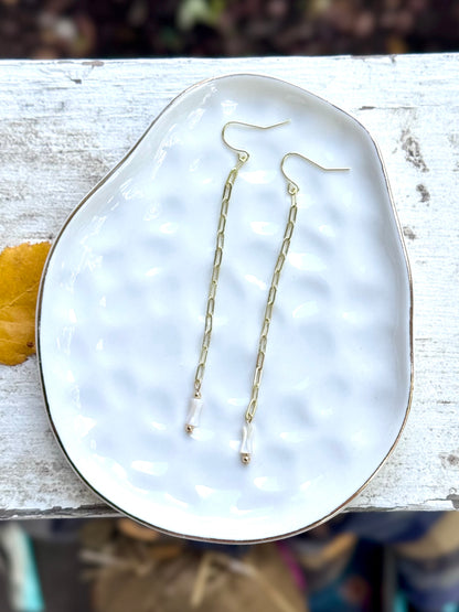 Mother of Pearl + Gold Paperclip Duster Earrings