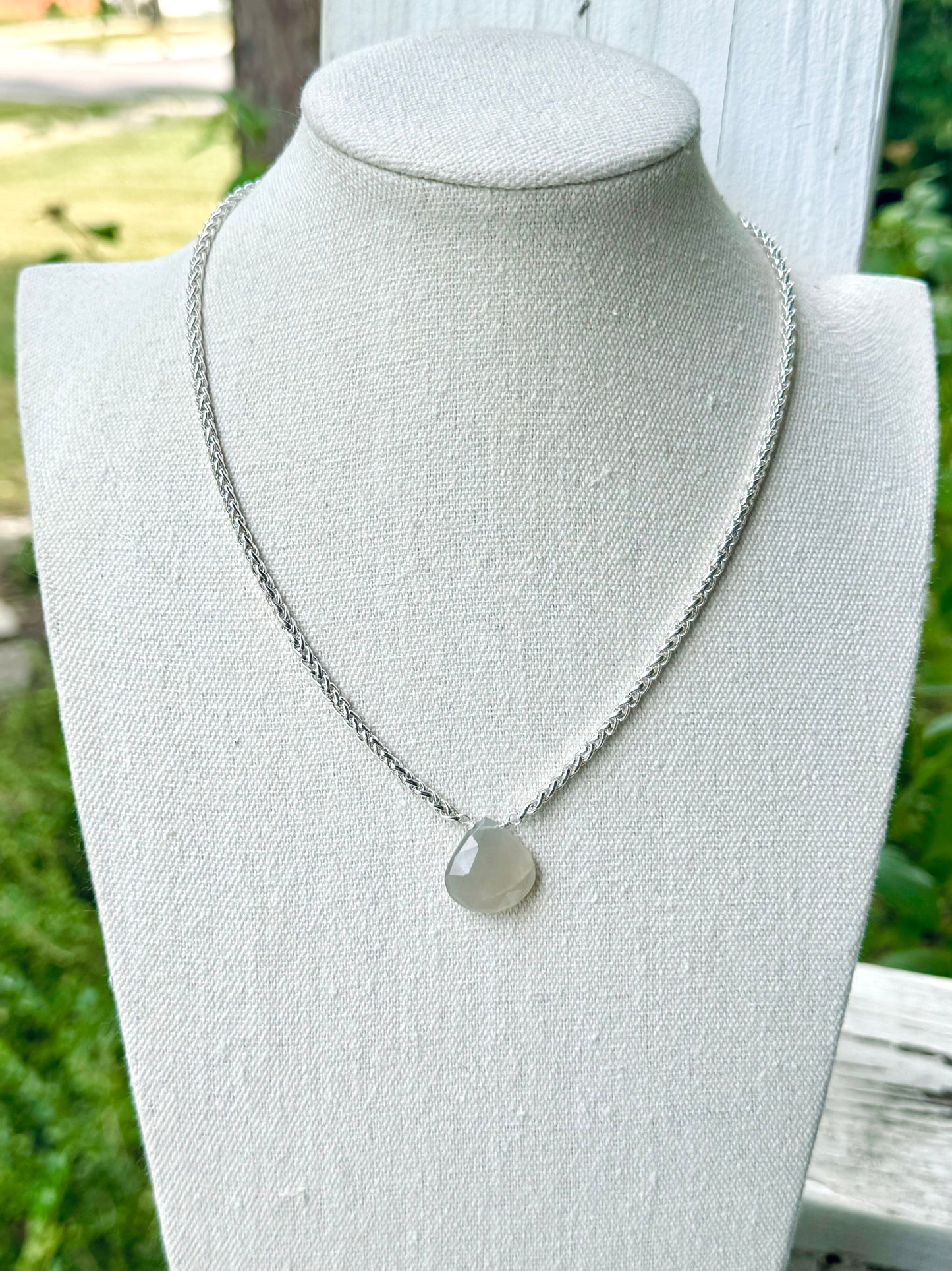 Gray Moonstone + Silver Pendant Necklace