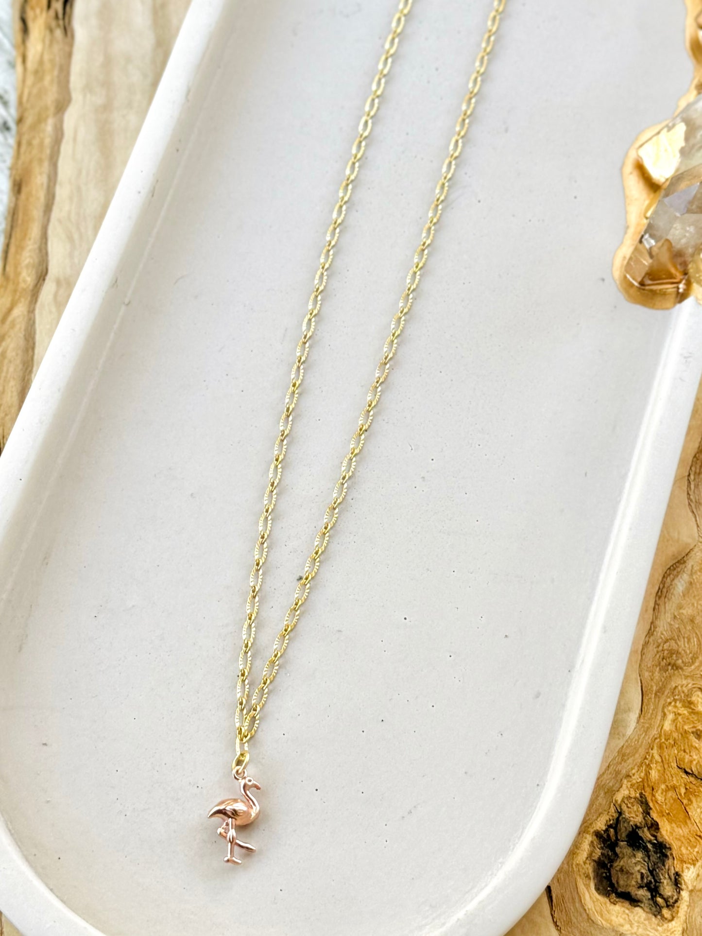 Rose Gold Flamingo + Matte Gold Necklace
