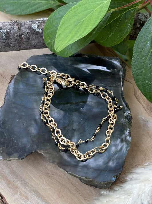 Black Onyx + Matte Gold Duet Bracelet