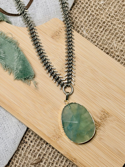 Green Fluorite + Antique Silver Necklace