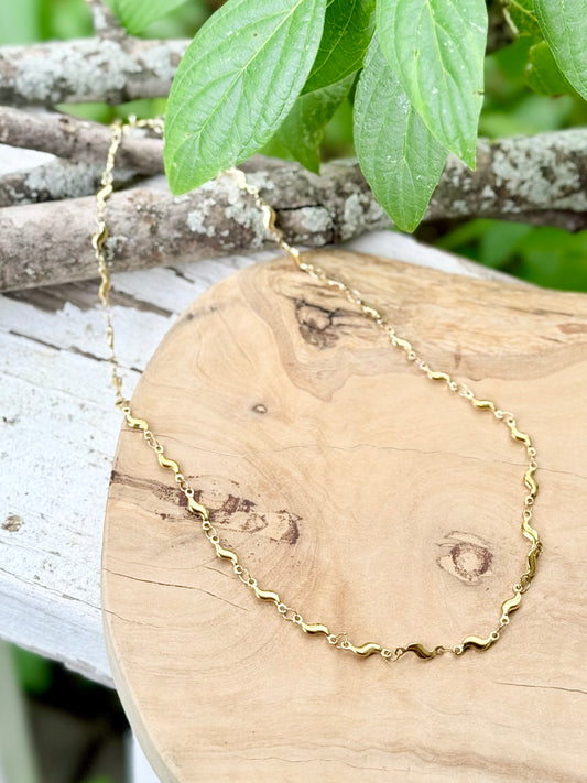 Gold Stainless Steel Wavy Chain Necklace