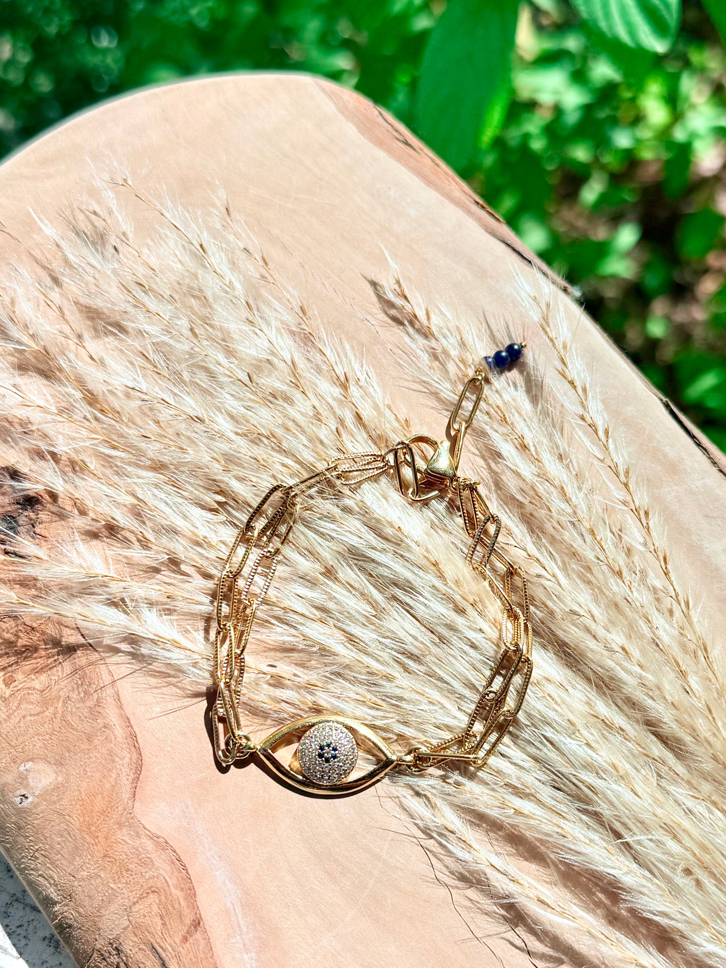 Evil Eye + Gold Double Chain Bracelet