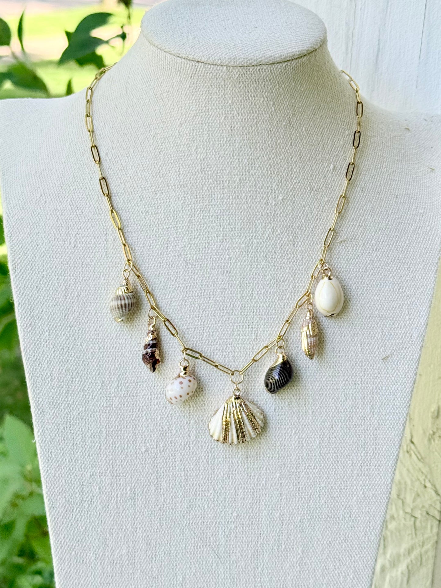 Seashell + Gold Charm Necklace