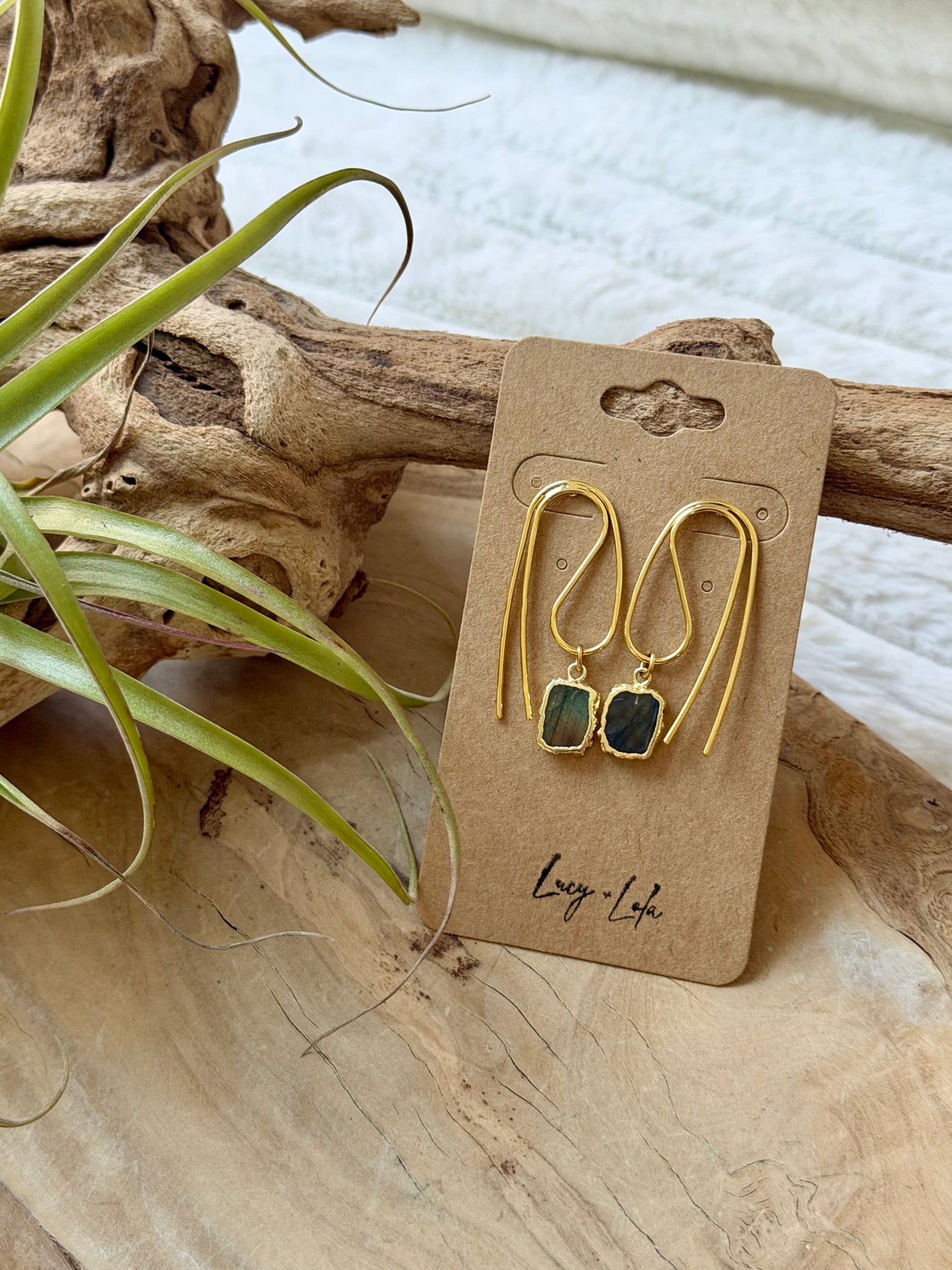 Labradorite + Gold Twisted Earrings
