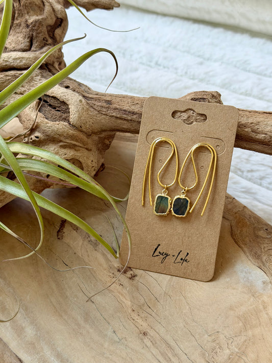 Labradorite + Gold Twisted Earrings
