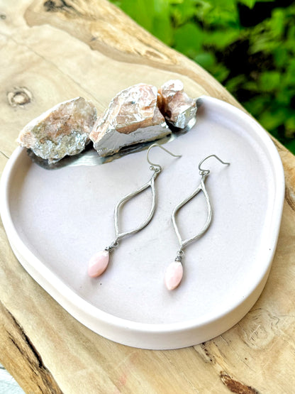 Pink Opal + Matte Silver Diamond Earrings