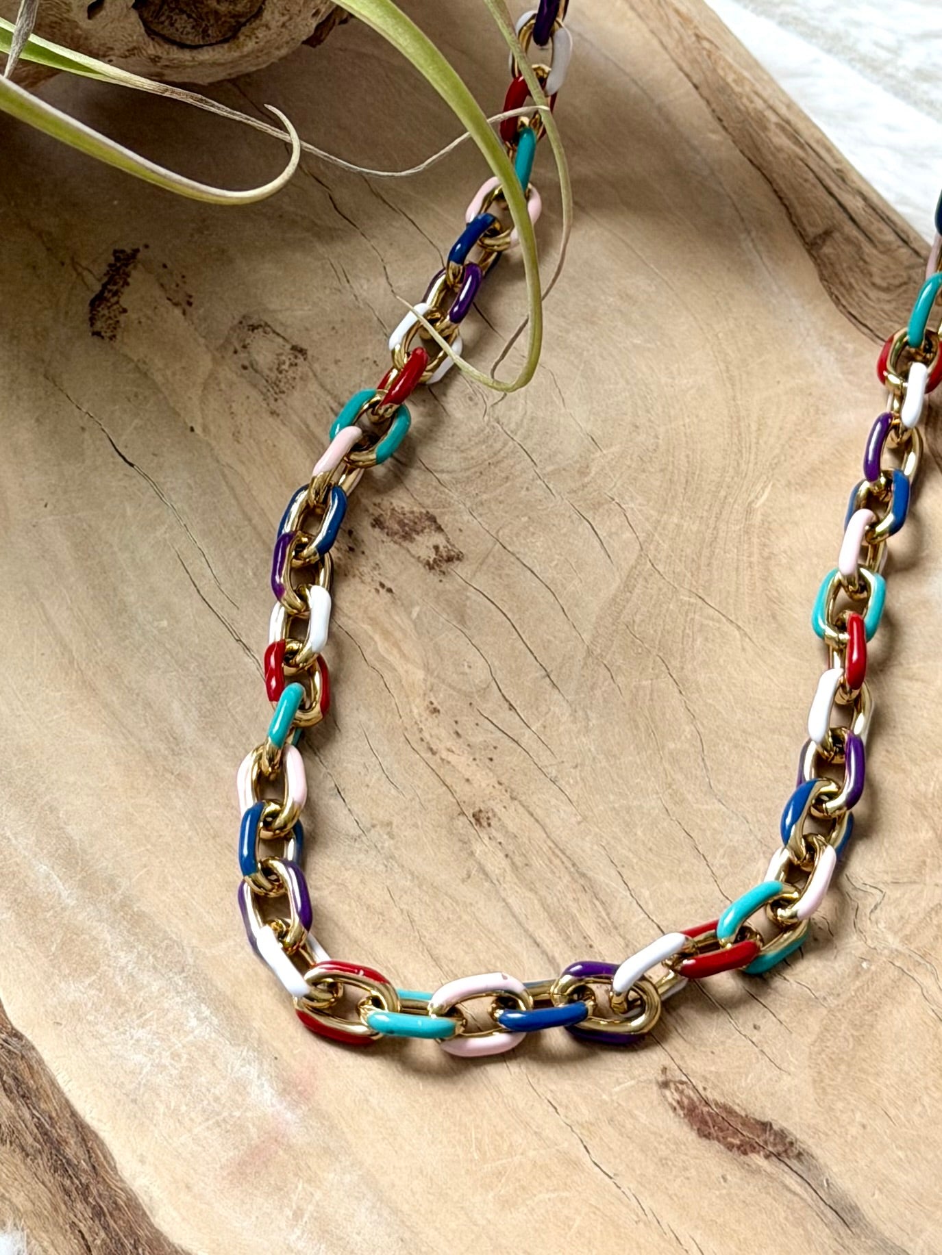 Multi-Color + Gold Stainless Steel Necklace