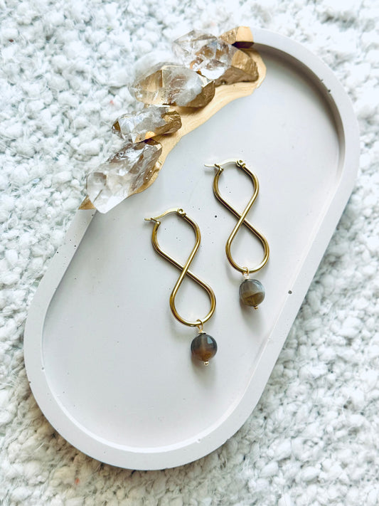 Black Moonstone + Gold Infinity Earrings