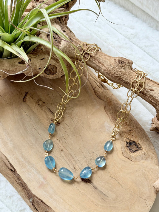 Aquamarine + Matte Gold Necklace