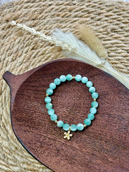 Green Moonstone  + Gold Chunky Charm Band