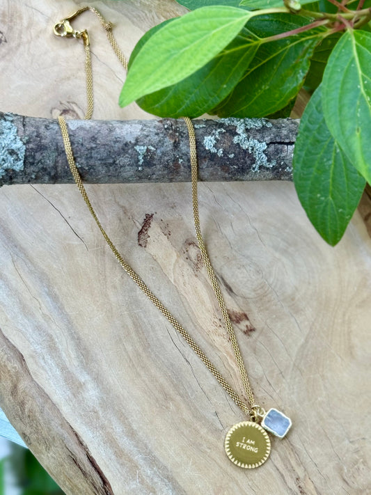 I AM STRONG: Moonstone + Gold Stainless Steel Ball Chain Necklace