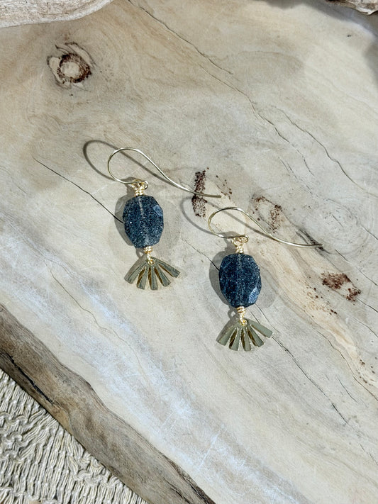 Black Sunstone + Gold Starburst Earrings