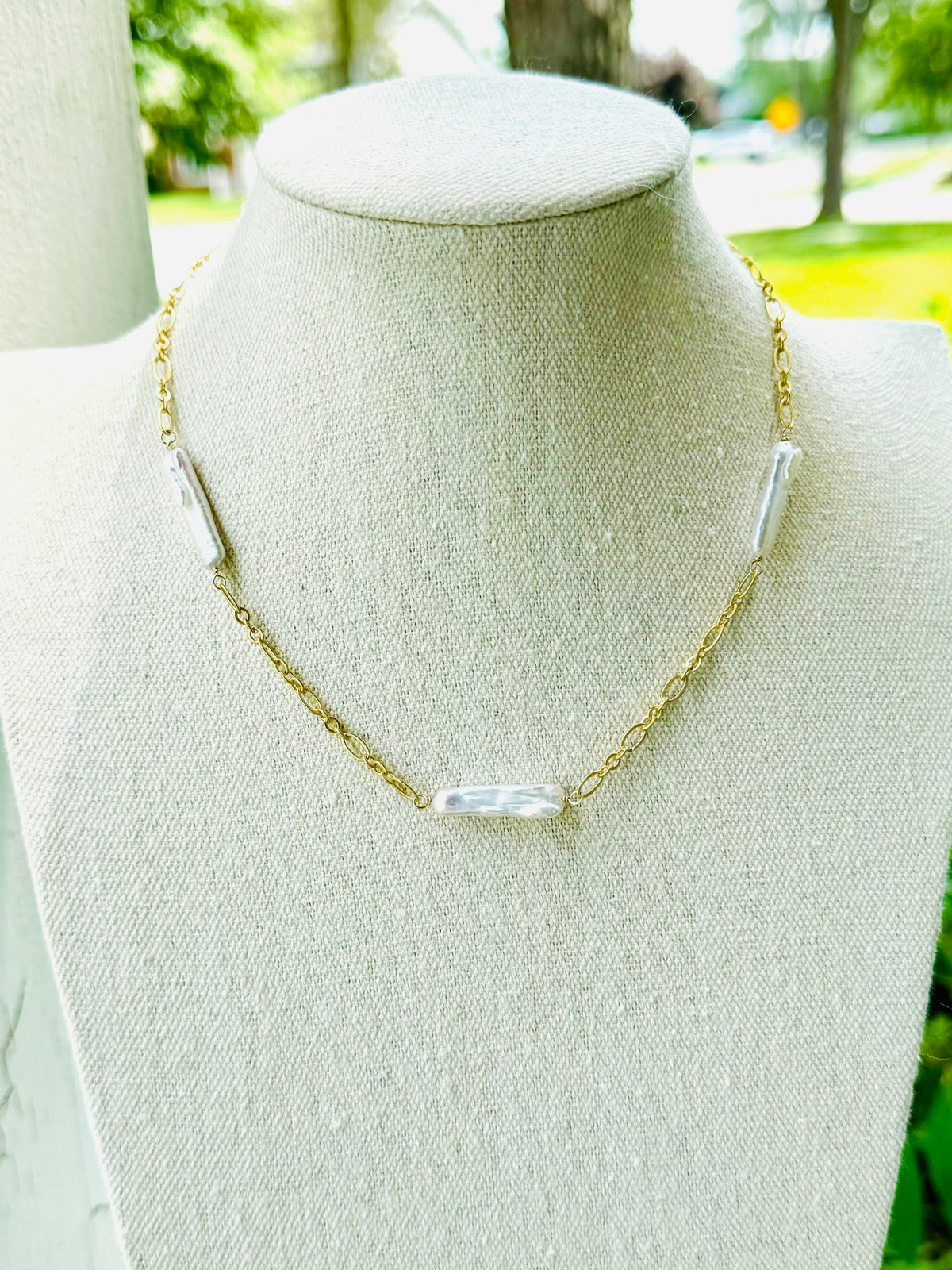 Matt Gold Chain Biwa Stick Pearl + Matte Gold Chain Necklace – Lucy + Lola Gem ...