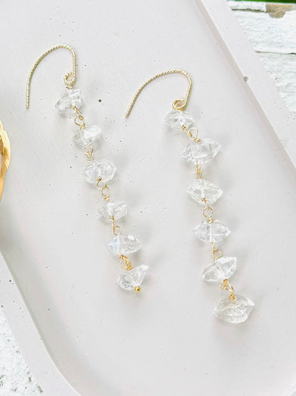 Herkimer Diamond + Gold Drop Earrings