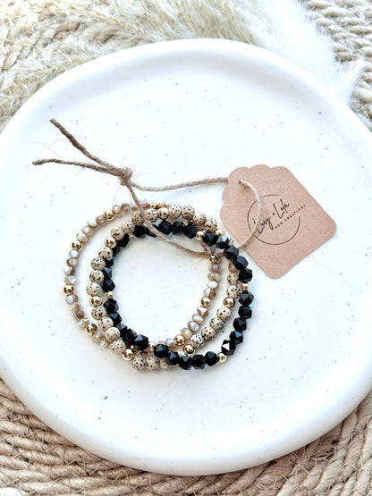 Black Onyx + Bodhi Lotus Seed in Gold Stack (3-stack)