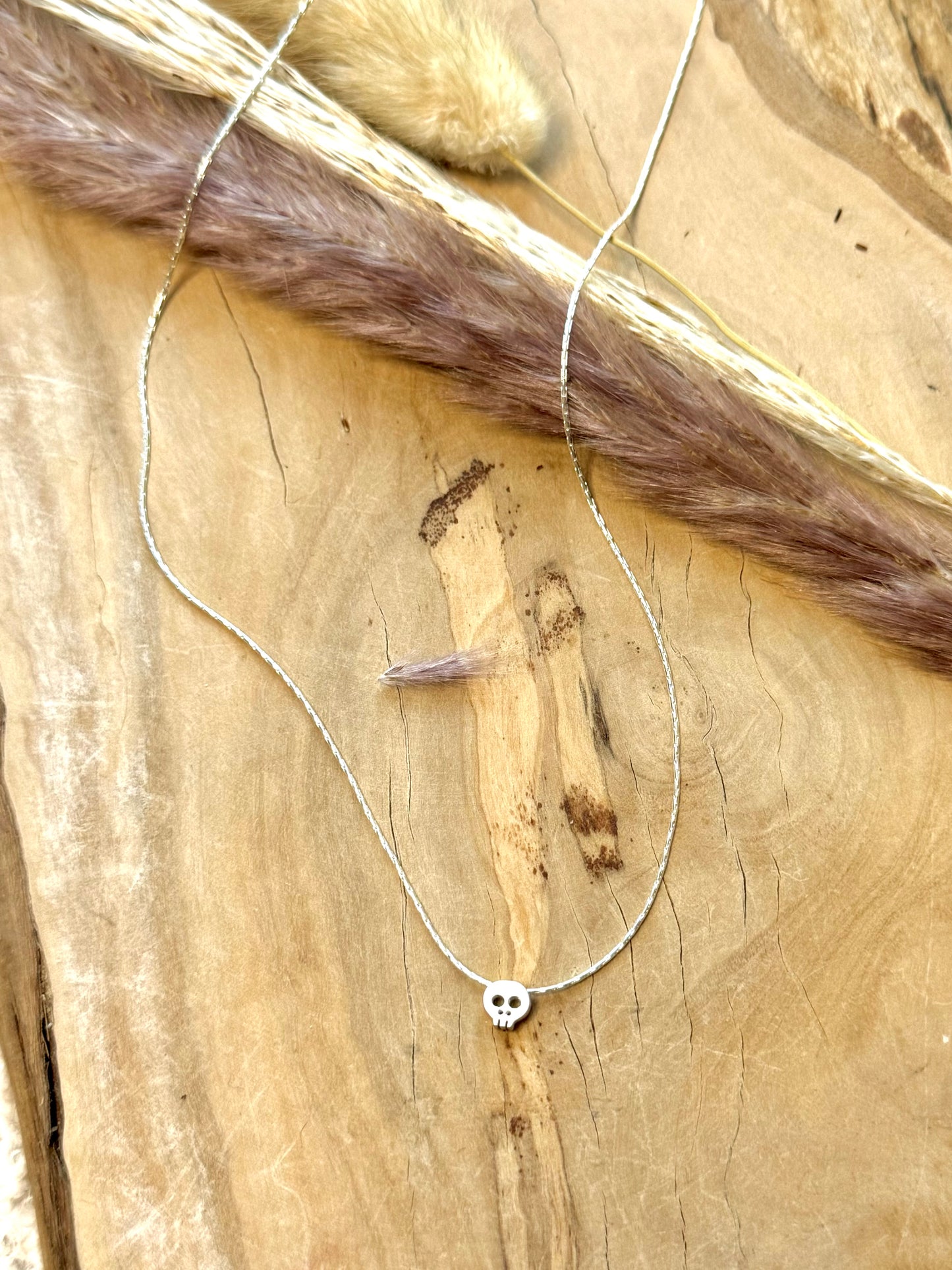 Tiny Matte Silver Skull Necklace