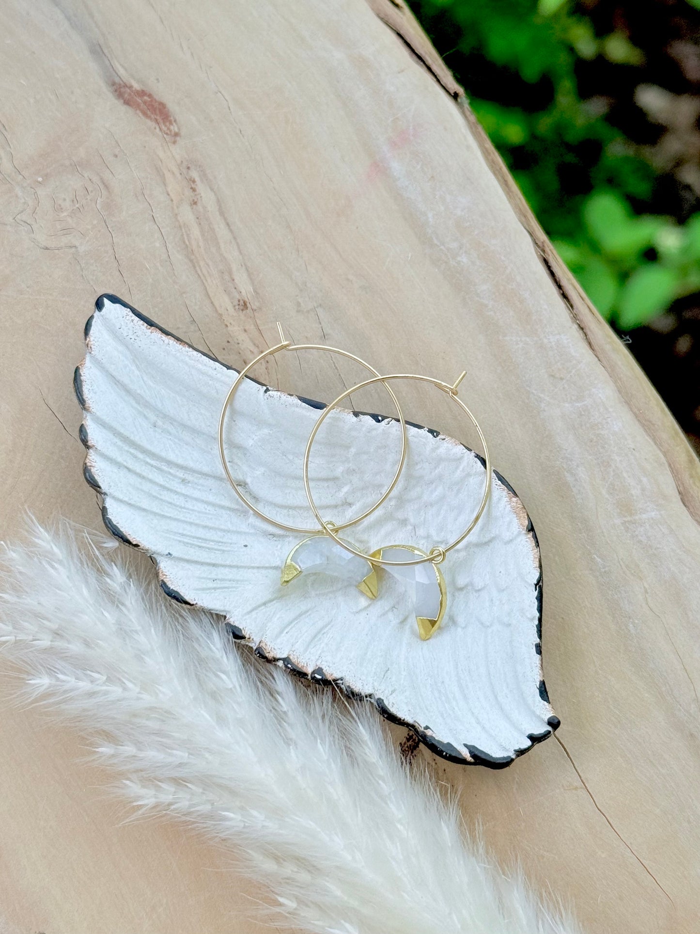 Moonstone Moon + Matte Gold Hoop Earrings