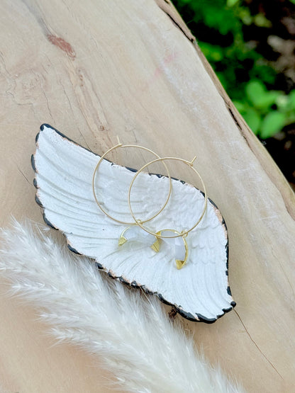 Moonstone Moon + Matte Gold Hoop Earrings