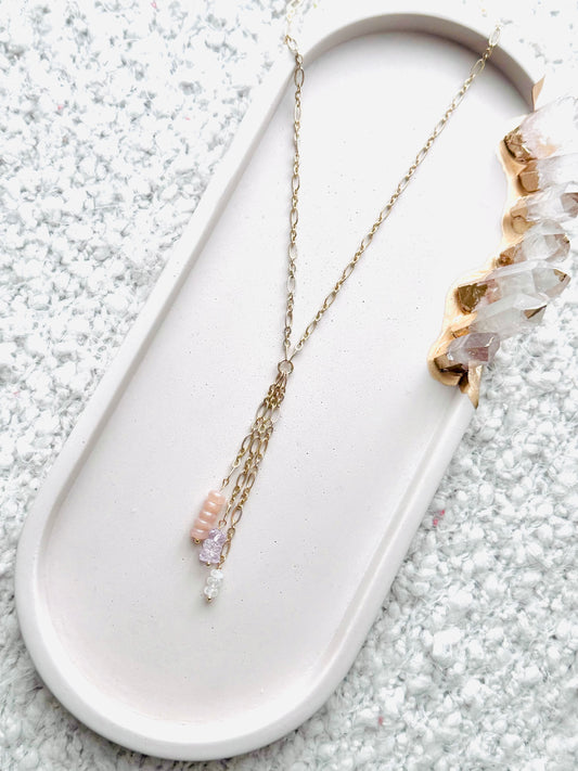 Mixed Gems + Gold Lariat Necklace