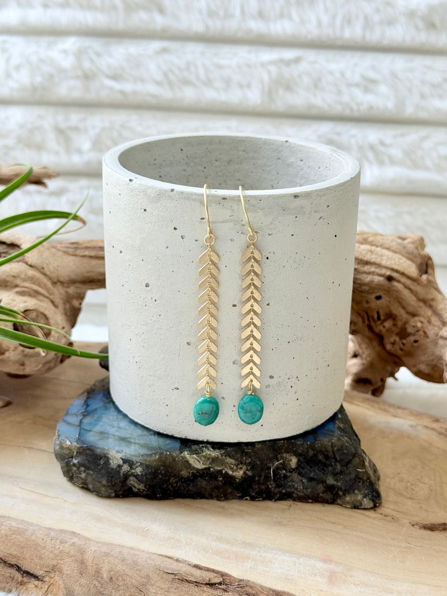 Tibetan Turquoise + Matte Gold Chevron Earrings