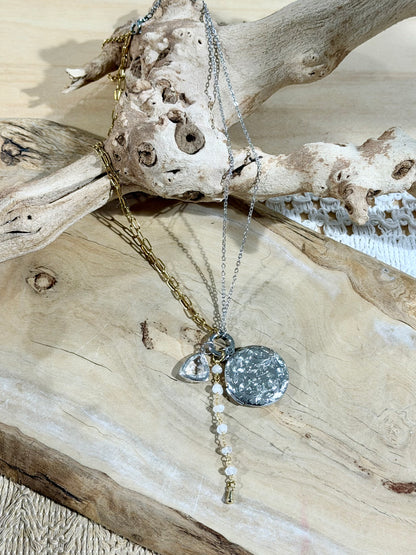Mixed Metal Locket + Carabiner Charm Necklace