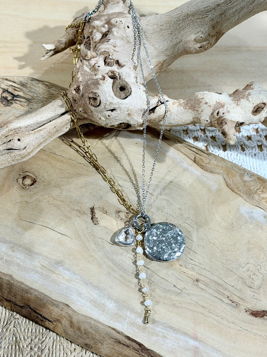 Mixed Metal Locket + Carabiner Charm Necklace
