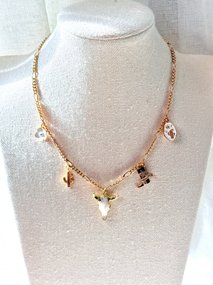 White + Gold Boho Western Charm Necklace