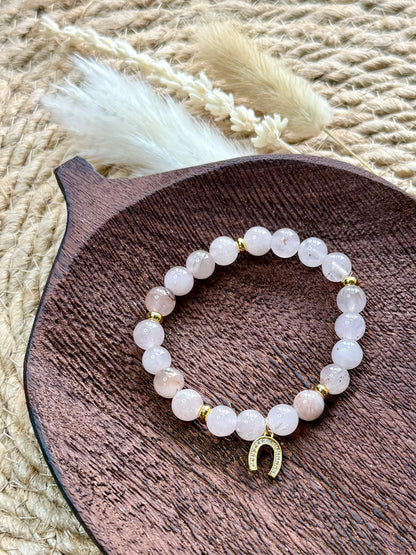 Pale Pink Phantom Agate + Gold Chunky Charm Band