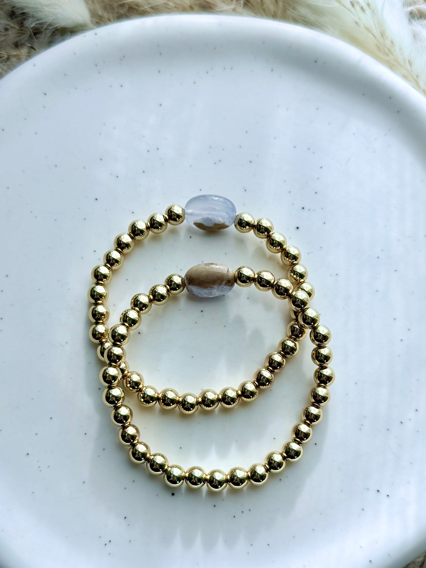 Skin on Blue Chalcedony + Gold Beaded Bracelet