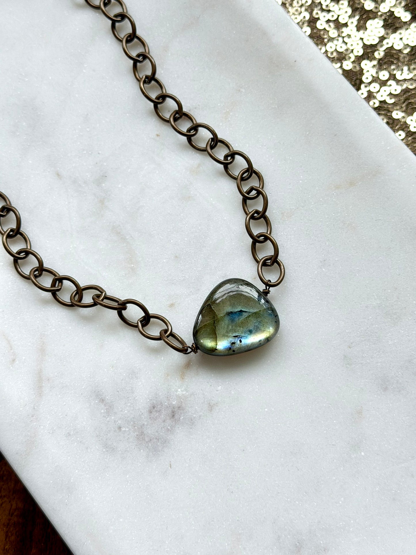 Labradorite + Antique Bronze Necklace