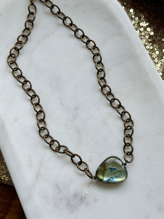 Labradorite + Antique Bronze Necklace