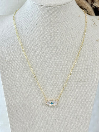 Mother of Pearl + Gold Evil Eye Necklace