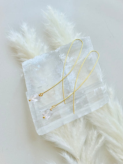 Pink Amethyst + Gold Twister Threader Earrings