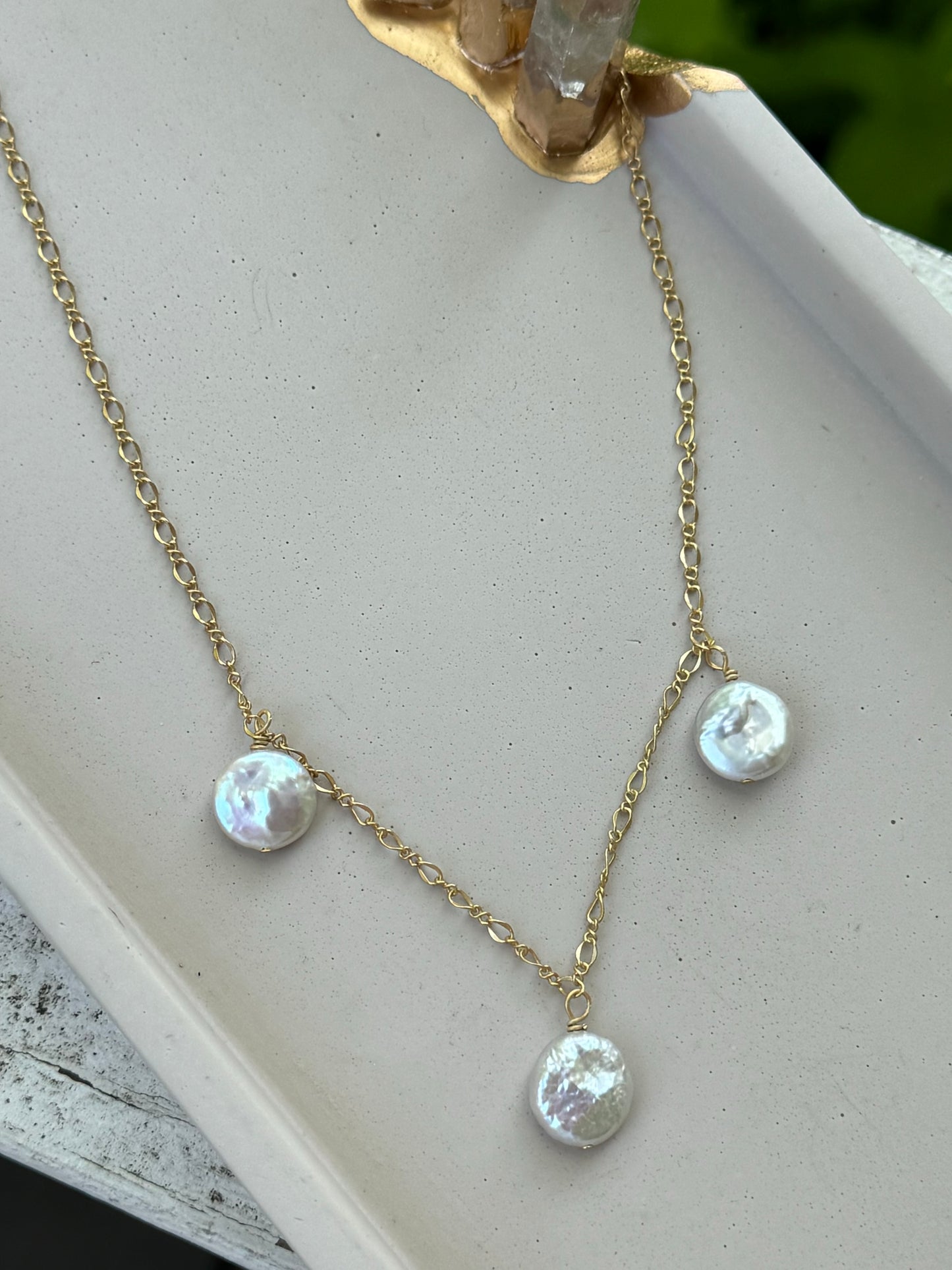 Freshwater Pearl Minis + Matte Gold Trio Necklace
